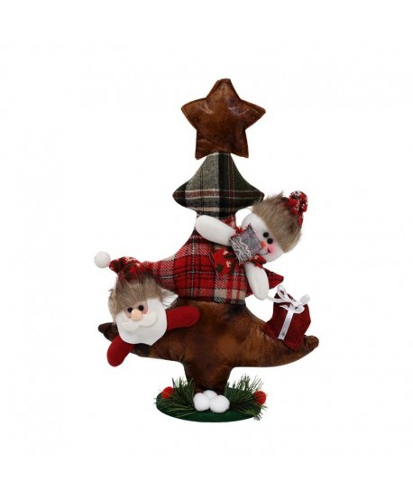 ΧΡΙΣΤΟΥΓΕΝΝΙΑΤΙΚΟ ΔΙΑΚΟΣΜΗΤΙΚΟ ΔΕΝΤΡΟ SANTA+SNOWMAN ΚΟΚΚΙΝΟ ΓΚΡΙ ΚΑΡΟ 36x14x59εκ