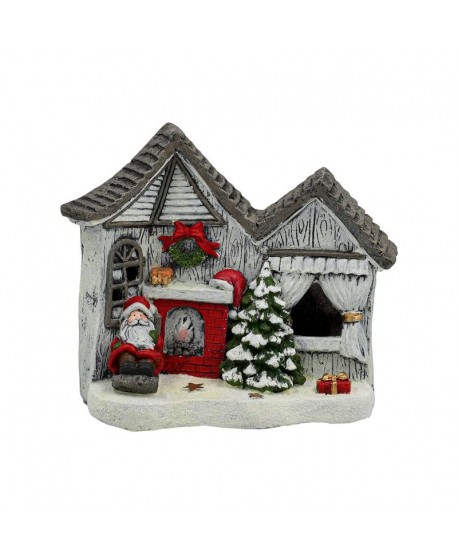 ΧΡΙΣΤΟΥΓΕΝΝΙΑΤΙΚΟ ΚΕΡΑΜΙΚΟ ΣΠΙΤΙ ΜΕ ΑΓΙΟ ΒΑΣΙΛΗ ΜΕ LED FYLLIANA FL236107 ΓΚΡΙ ΛΕΥΚΟ ΚΟΚΚΙΝΟ ΧΡΩΜΑ 44x20x36εκ