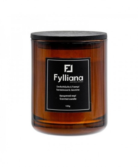 ΑΡΩΜΑΤΙΚΟ ΚΕΡΙ Fylliana FL6478 ΣΑΝΔΑΛΟΞΥΛΟ  ΓΙΑΣΕΜΙ ΣΕ ΓΥΑΛΙΝΟ ΒΑΖΑΚΙ 105gr ΚΑΙ ΣΥΣΚΕΥΑΣΙΑ ΔΩΡΟΥ ΚΑΦΕ ΧΡΩΜΑ 6.3x7.8εκ