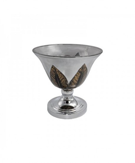 ΓΥΑΛΙΝΟ ΒΑΖΟ ΜΕ ΜΕΤΑΛΛΙΚΟ ΠΟΔΙ Fylliana FL202108 ΑΣΗΜΙ ΧΡΩΜΑ 25x25x24εκ