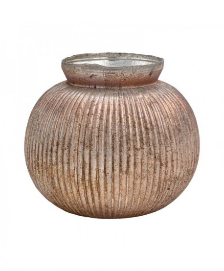 ΓΥΑΛΙΝΟ ΒΑΖΟ Fylliana FL1224 ΡΟΖ ΜΕ ΜΕΤΑΛΛΙΚΟ ΦΙΝΙΡΙΣΜΑ 20x17εκ