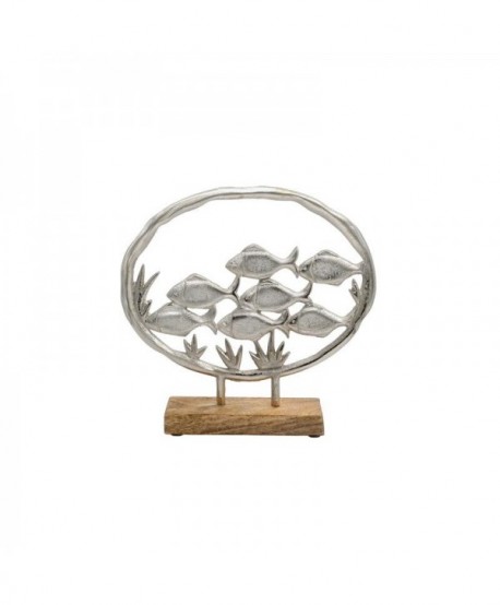 ΔΙΑΚΟΣΜΗΤΙΚΟ ΑΛΟΥΜΙΝΙΟΥ Fylliana Fish on ring 2789 ΜΕ ΞΥΛΙΝΗ ΒΑΣH ΑΣΗΜΙ ΧΡΩΜΑ 25x5x24εκ