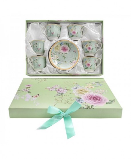 ΚΕΡΑΜΙΚO ΣΕΤ ΚΑΦΕ 6 ΤΕΜ ΣΕ ΚΟΥΤΙ Fylliana FL903109 ΠΡΑΣΙΝΟ FLORAL 6x6εκ