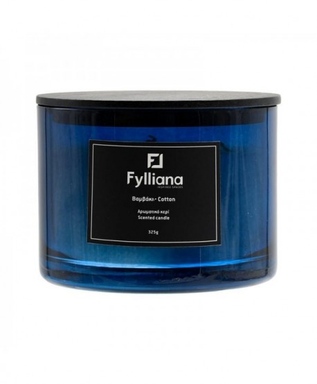 ΑΡΩΜΑΤΙΚΟ ΚΕΡΙ Fylliana FL1180 ΒΑΜΒΑΚΙ ΣΕ ΓΥΑΛΙΝΟ ΒΑΖΑΚΙ 325gr ΚΑΙ ΣΥΣΚΕΥΑΣΙΑ ΔΩΡΟΥ ΜΠΛΕ ΧΡΩΜΑ 8x10.5εκ
