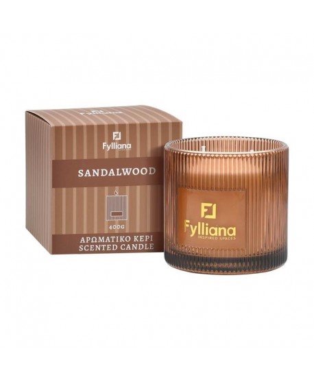 ΑΡΩΜΑΤΙΚΟ ΚΕΡΙ Sandalwood Fylliana FL25245 ΣΕ ΓΥΑΛΙΝΟ ΒΑΖΑΚΙ 400gr ΚΑΙ ΣΥΣΚΕΥΑΣΙΑ ΔΩΡΟΥ
