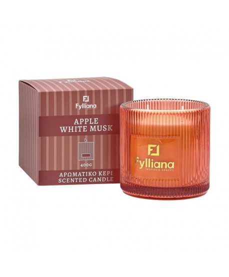 ΑΡΩΜΑΤΙΚΟ ΚΕΡΙ Apple white musk  Fylliana FL25245 ΣΕ ΓΥΑΛΙΝΟ ΒΑΖΑΚΙ 400gr ΚΑΙ ΣΥΣΚΕΥΑΣΙΑ ΔΩΡΟΥ
